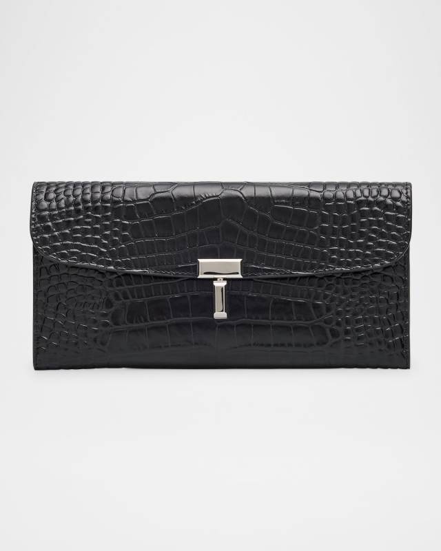 T-Lock Croco-Embossed Leather Wallet
